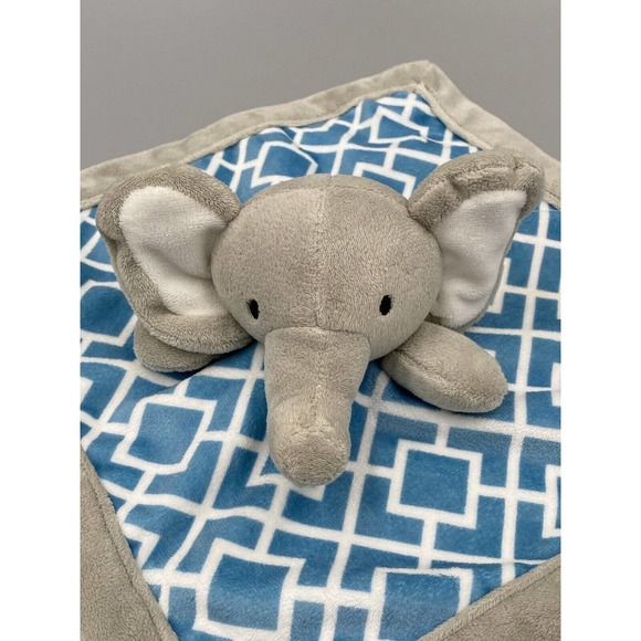 Gray Elephant Plush Lovey Baby Blue Security Blanket Levtex Baby - Picture 2 of 6